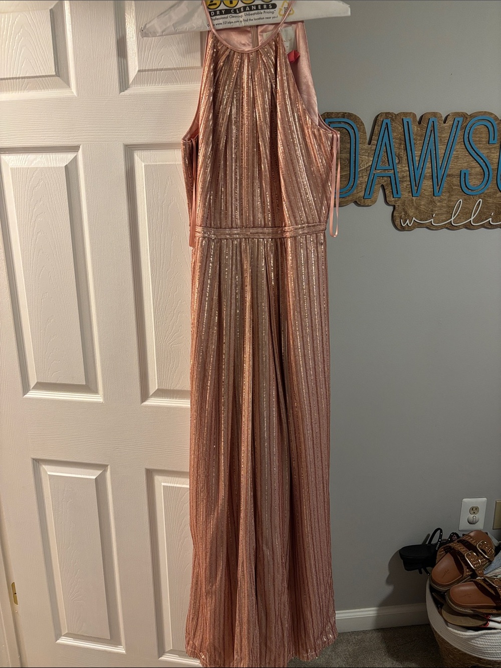 Weddington Way by Adrianna Papell Rose Gold Metallic Gown